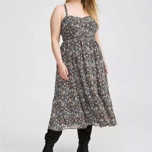 Torrid Midi Maxi Dress Floral Boho Cottage Chiffon Sleeveless Dress 5X 28
